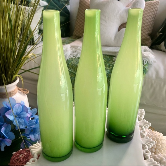 NEW! Blown Glass Green Vases Set/3 - Picture 2 of 6
